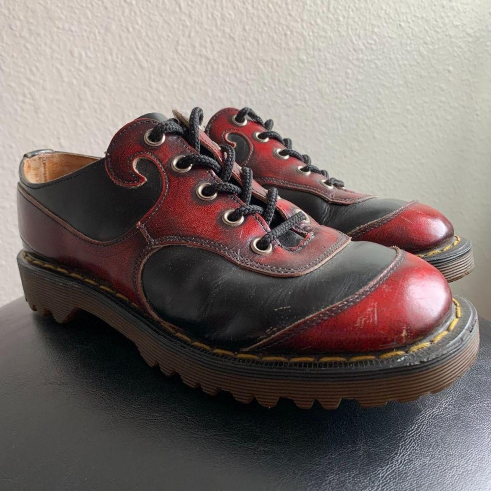 Vintage Dr. Martens x John Fluevog Red and Black Oxford Leather Shoes